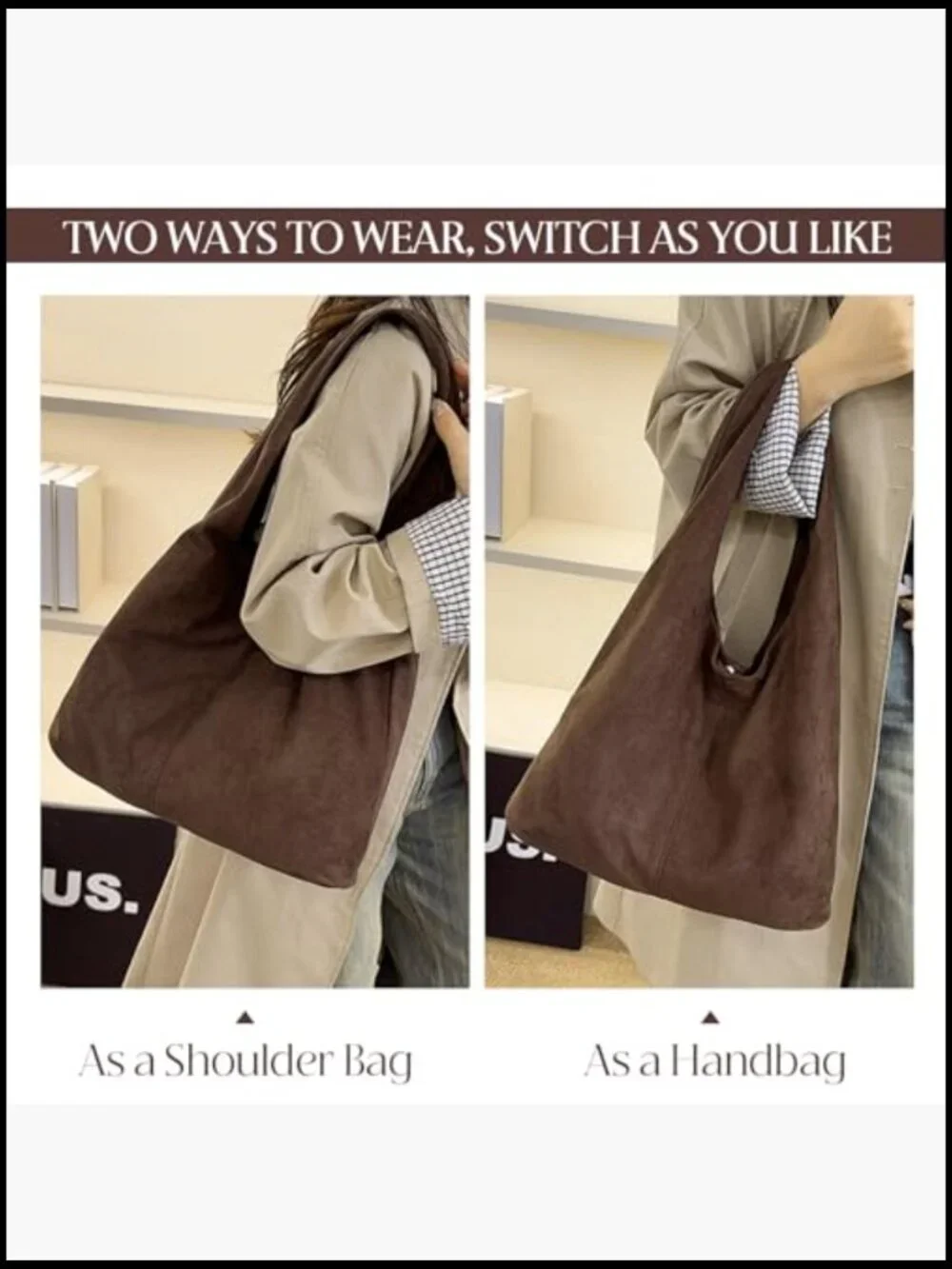Faux Suede Slouchy Crescent Hobo Bag Shoulder Purse Trendy Vegan Handbag